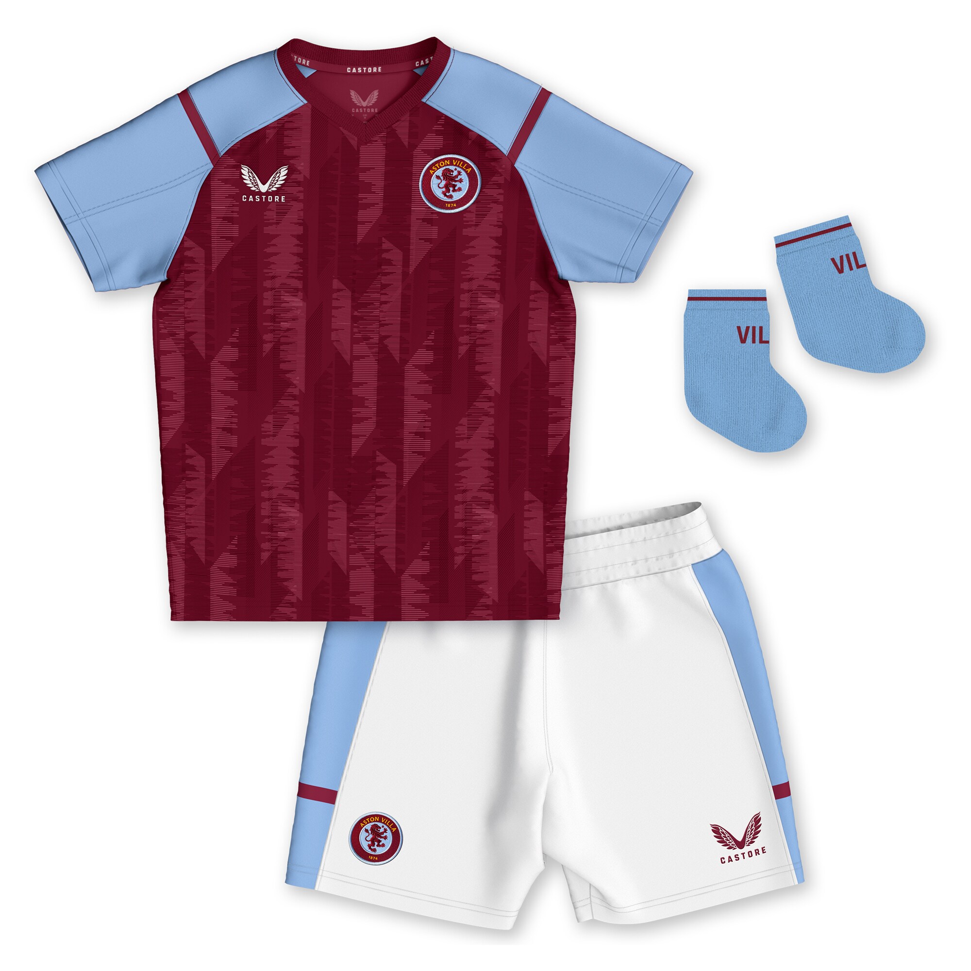 Aston Villa Jerseys - Official aston villa castore home baby kit 2023-24 with custom printing Collection for AVFC Fans