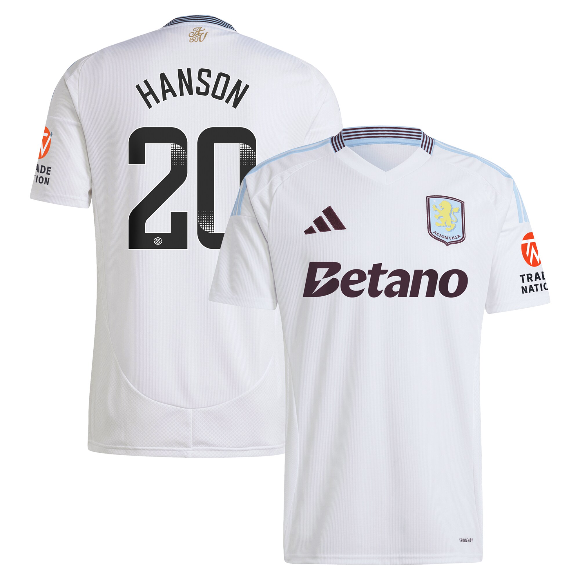 Aston Villa Jerseys - Official aston villa wsl adidas away shirt 2024-25 with hanson 20 printing Collection for AVFC Fans