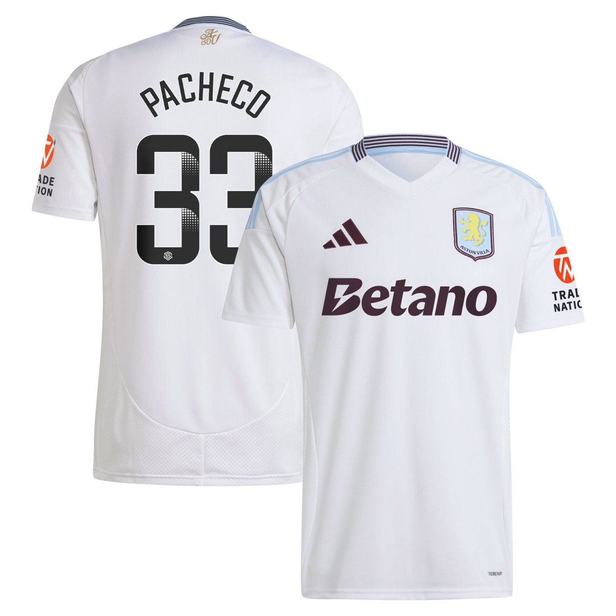 Aston Villa Jerseys - Official aston villa wsl adidas away shirt 2024-25 with pacheco 33 printing Collection for AVFC Fans