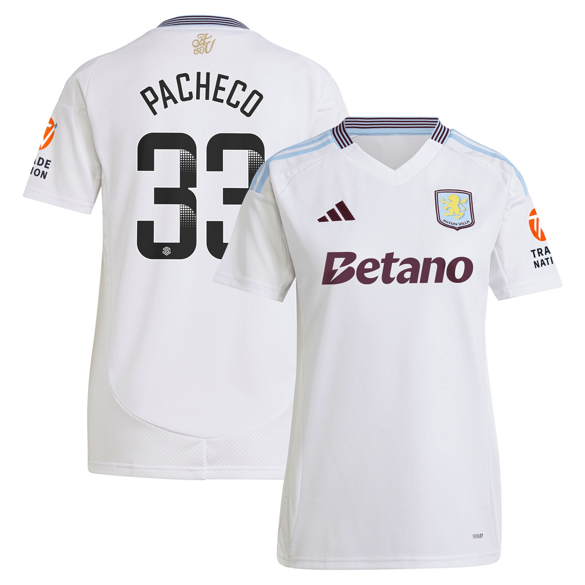 Aston Villa Jerseys - Official aston villa wsl adidas away shirt 2024-25 – womens with pacheco 33 printing Collection for AVFC Fans