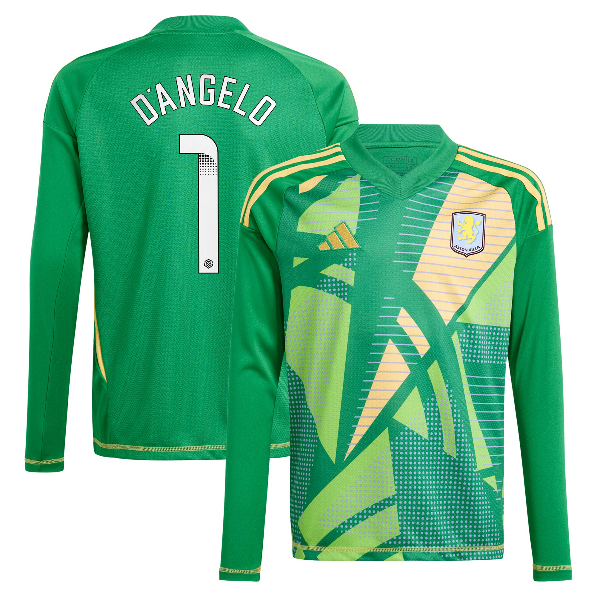 Aston Villa Jerseys - Official aston villa wsl adidas goalkeeper shirt 2024-25 – long sleeve – kids with dangelo 1 printing – 202712206-01 Collection for AVFC Fans