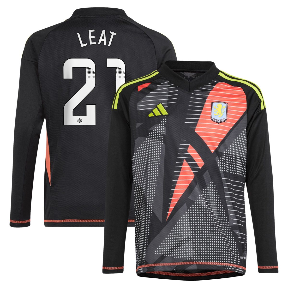 Aston Villa Jerseys - Official aston villa wsl adidas goalkeeper shirt 2024-25 – long sleeve – kids with leat 21 printing Collection for AVFC Fans