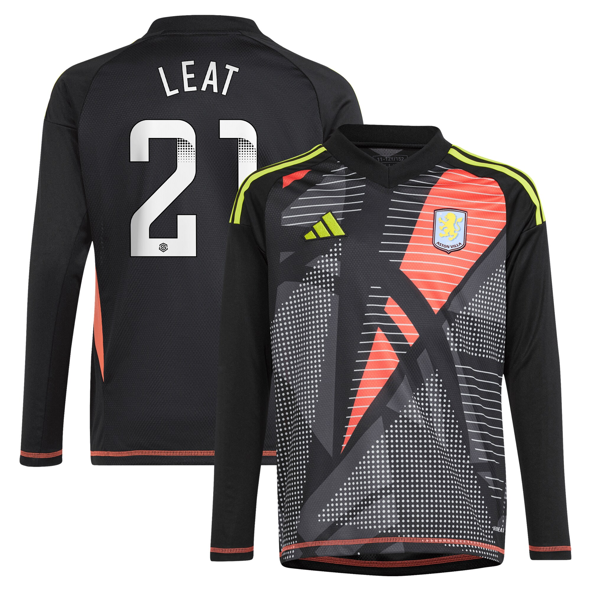 Aston Villa Jerseys - Official aston villa wsl adidas goalkeeper shirt 2024-25 – long sleeve – kids with leat 21 printing Collection for AVFC Fans