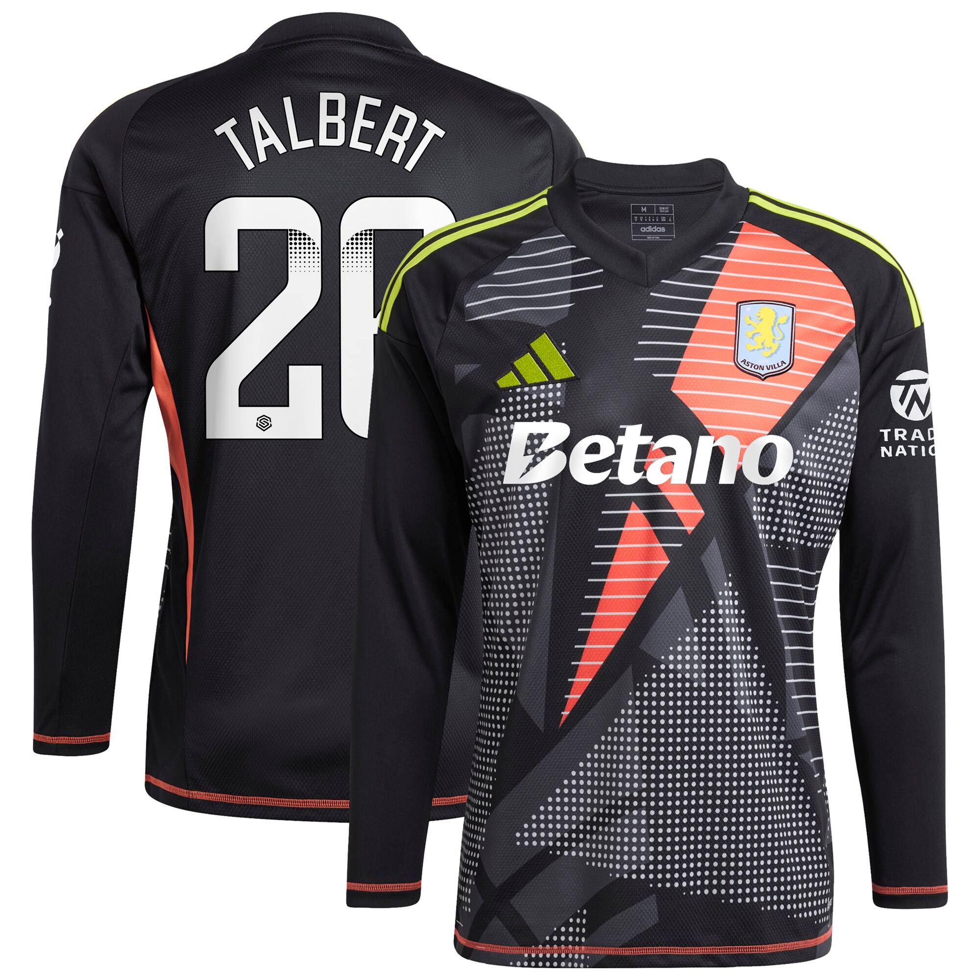 Aston Villa Jerseys - Official aston villa wsl adidas goalkeeper shirt 2024-25 – long sleeve with talbert 26 printing Collection for AVFC Fans
