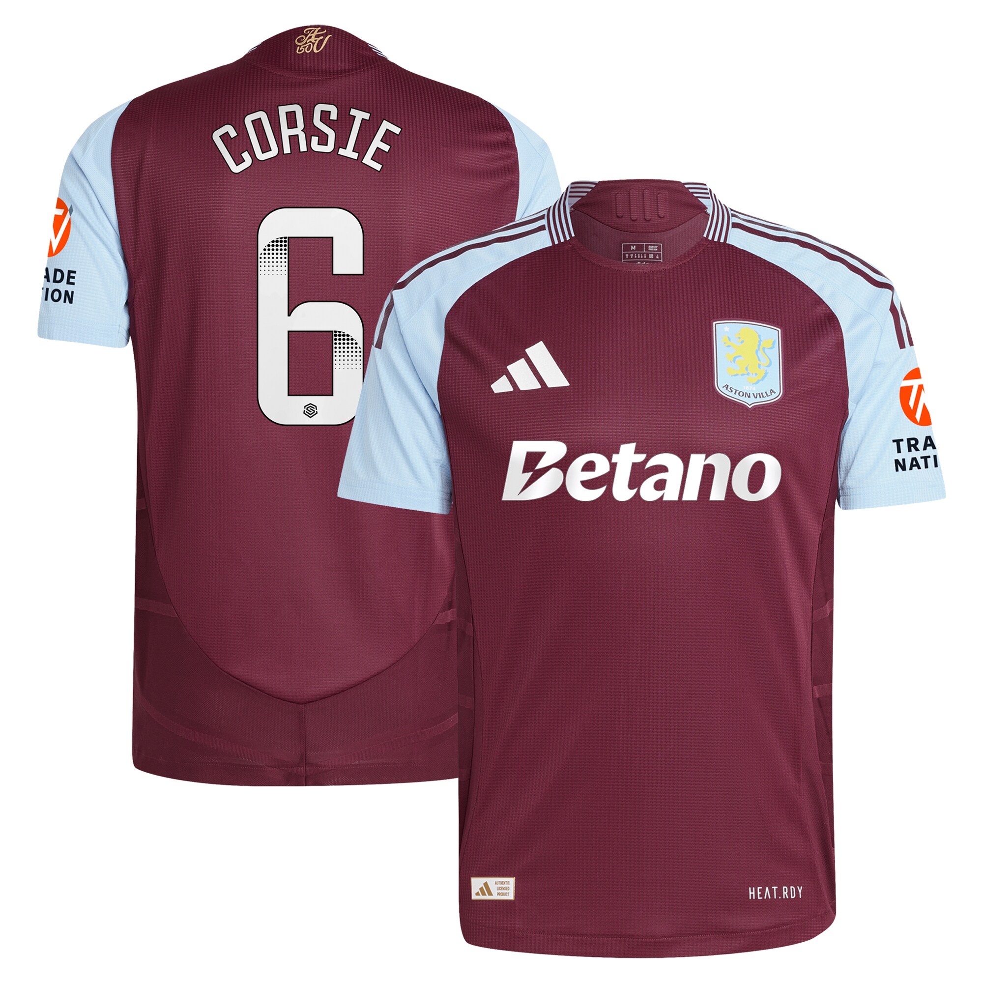 Aston Villa Jerseys - Official aston villa wsl adidas home authentic shirt 2024-25 with corsie 6 printing Collection for AVFC Fans