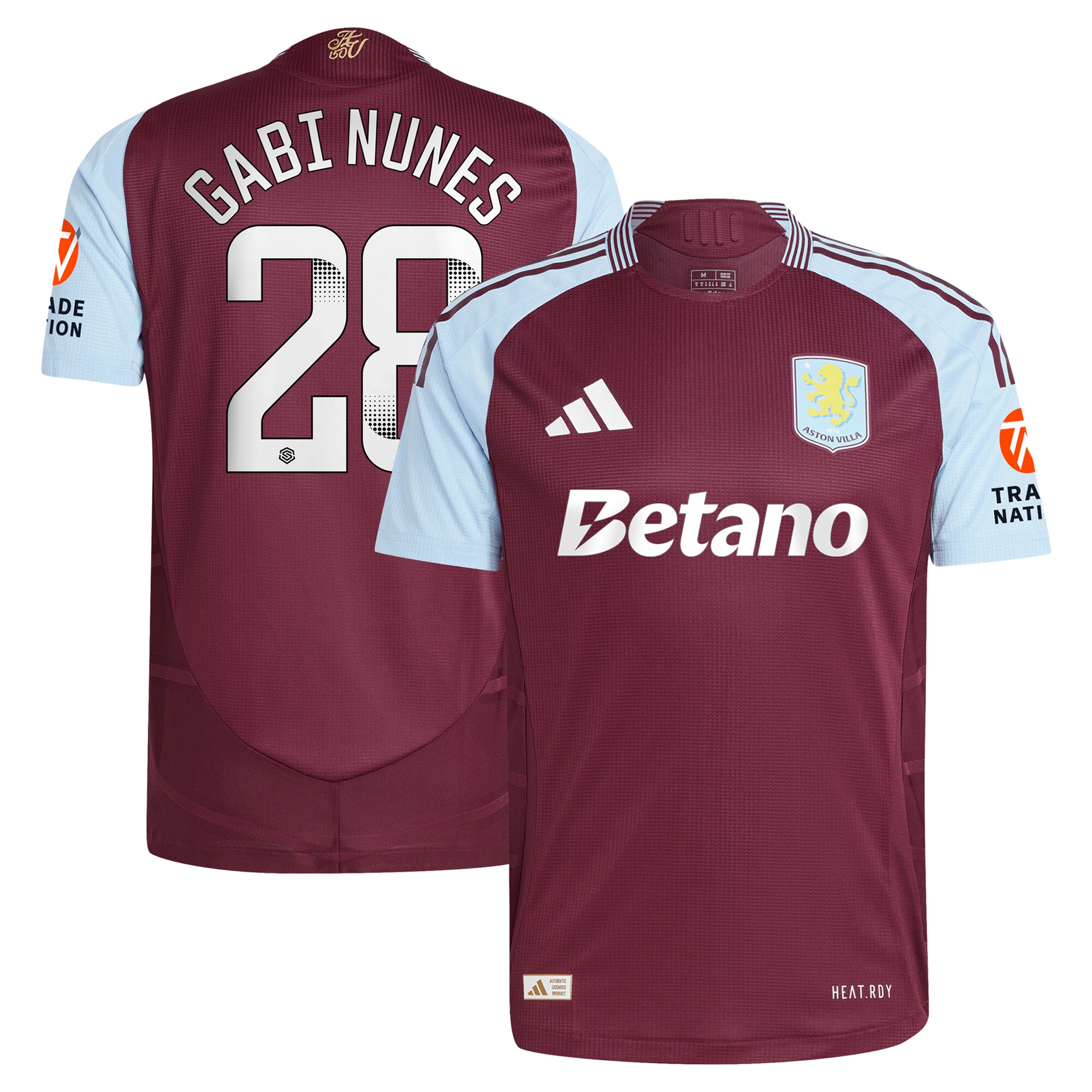 Aston Villa Jerseys - Official aston villa wsl adidas home authentic shirt 2024-25 with gabi nunes 28 printing Collection for AVFC Fans