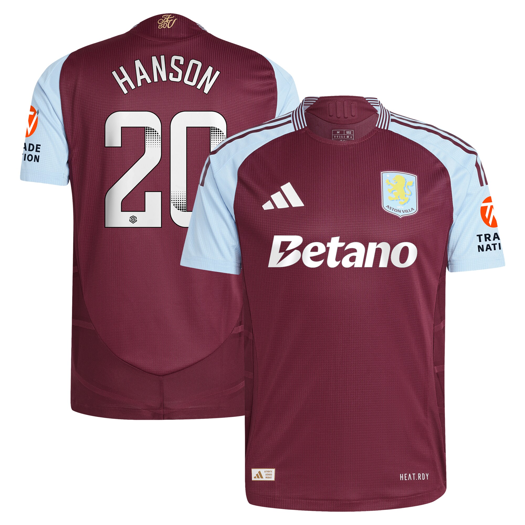 Aston Villa Jerseys - Official aston villa wsl adidas home authentic shirt 2024-25 with hanson 20 printing Collection for AVFC Fans