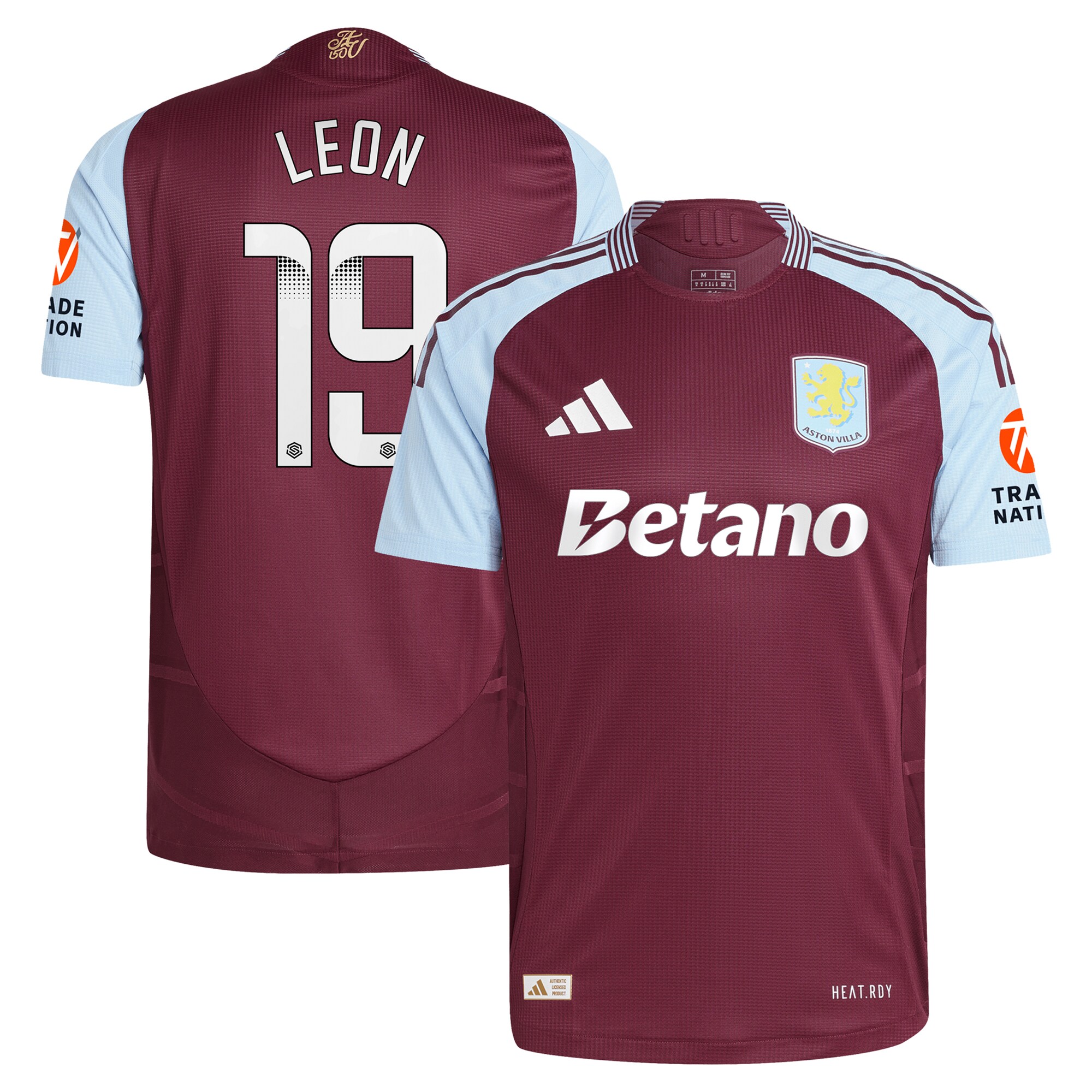 Aston Villa Jerseys - Official aston villa wsl adidas home authentic shirt 2024-25 with leon 19 printing Collection for AVFC Fans