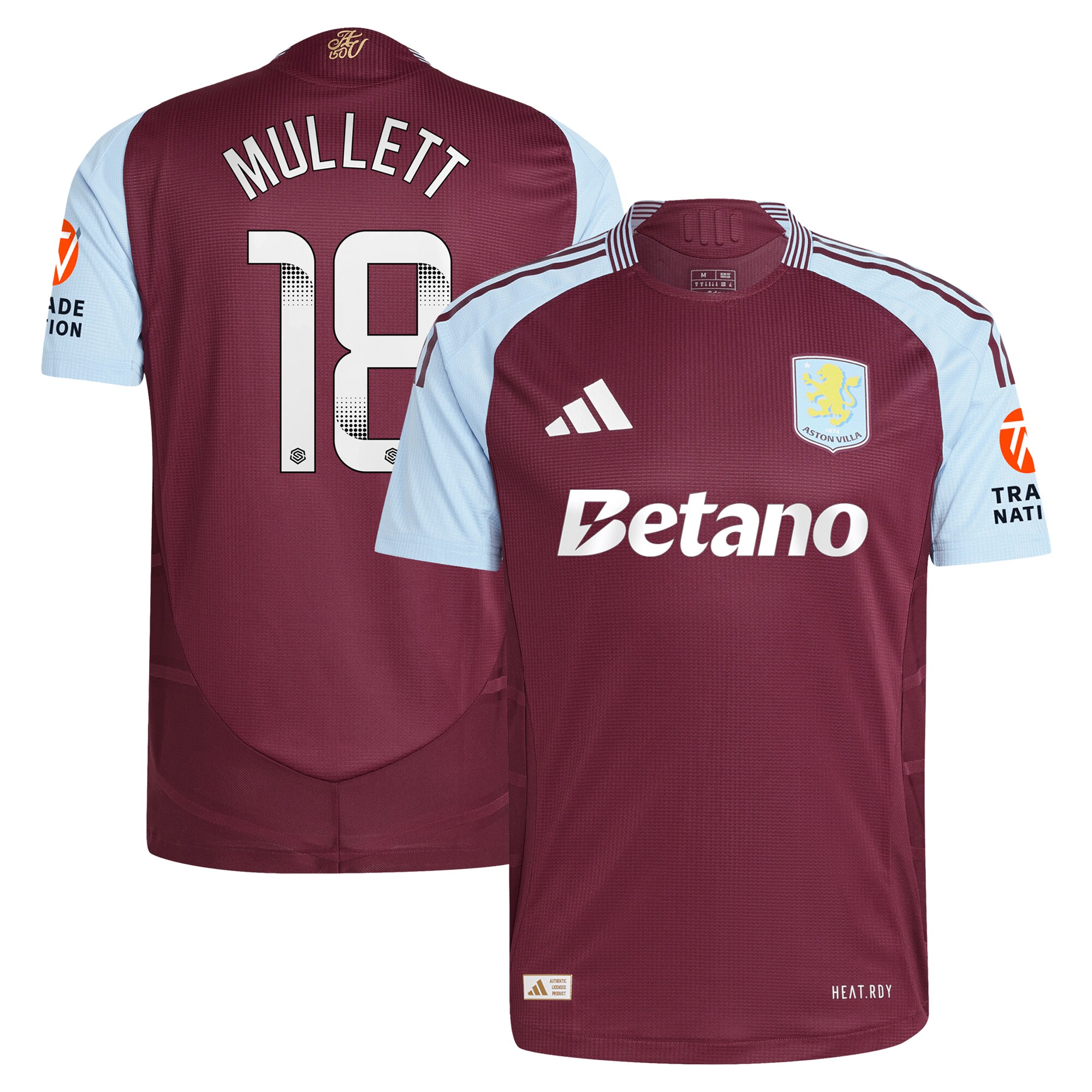 Aston Villa Jerseys - Official aston villa wsl adidas home authentic shirt 2024-25 with mullett 18 printing Collection for AVFC Fans