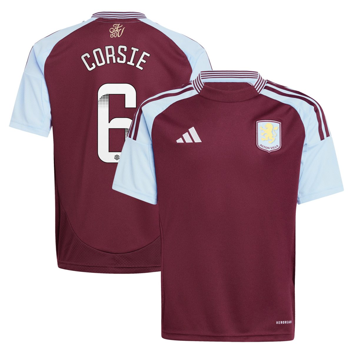 Aston Villa Jerseys - Official aston villa wsl adidas home shirt 2024-25 – kids with corsie 6 printing Collection for AVFC Fans