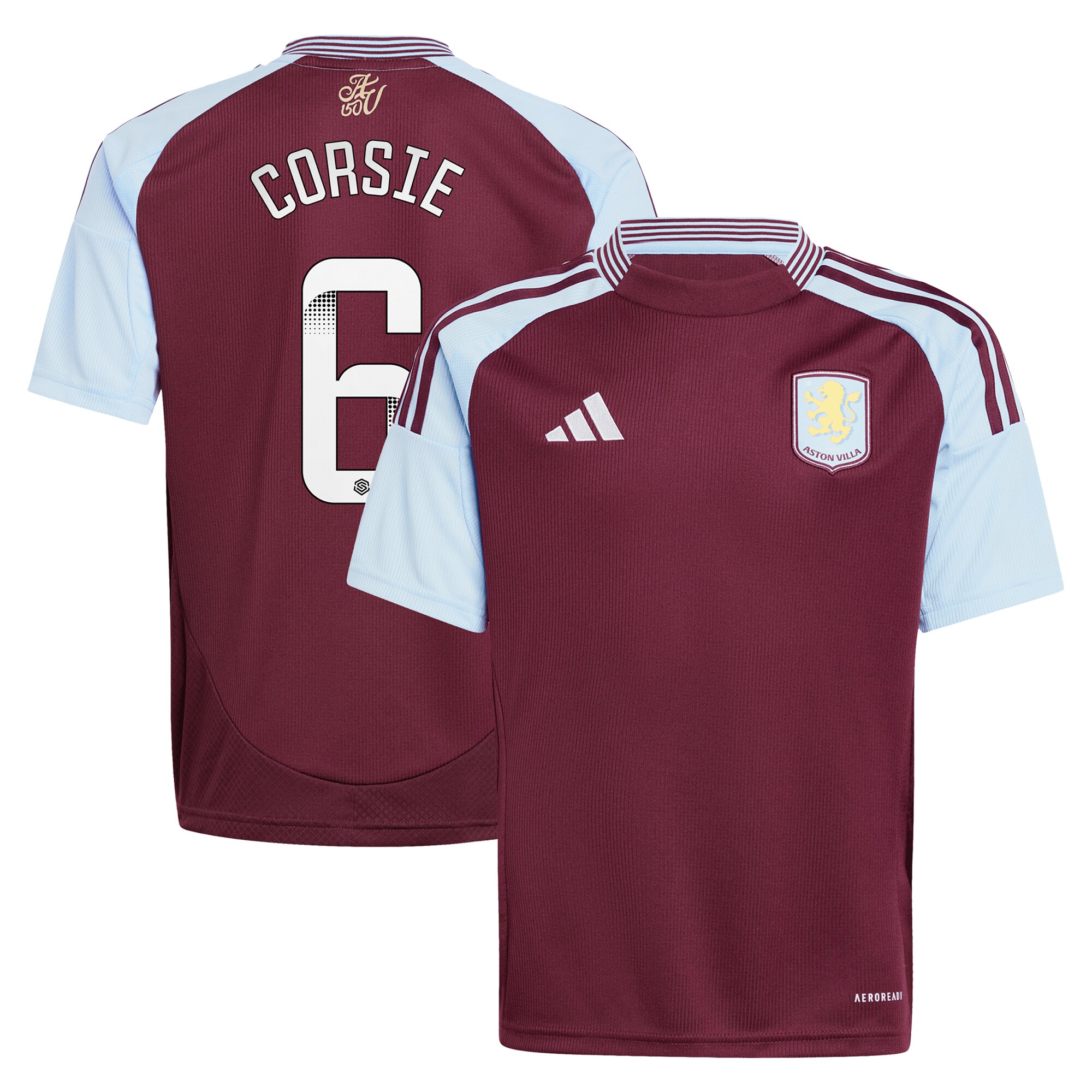 Aston Villa Jerseys - Official aston villa wsl adidas home shirt 2024-25 – kids with corsie 6 printing Collection for AVFC Fans