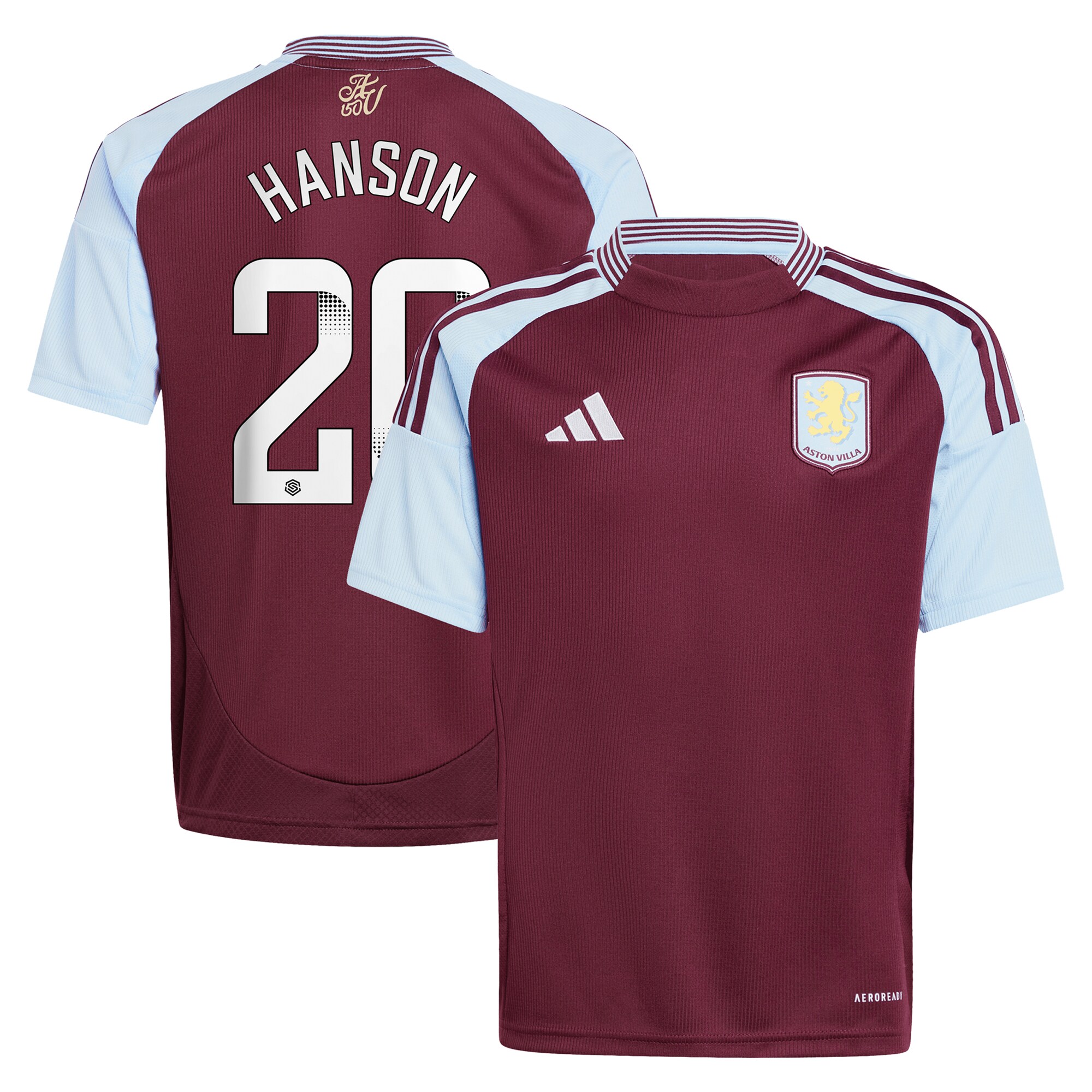 Aston Villa Jerseys - Official aston villa wsl adidas home shirt 2024-25 – kids with hanson 20 printing Collection for AVFC Fans