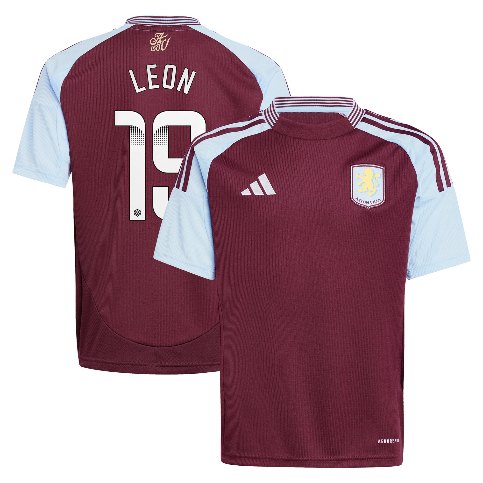 Aston Villa Jerseys - Official aston villa wsl adidas home shirt 2024-25 – kids with leon 19 printing Collection for AVFC Fans
