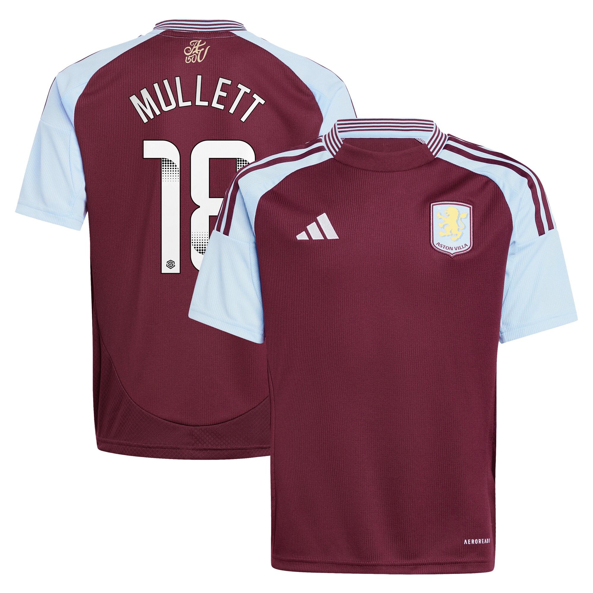 Aston Villa Jerseys - Official aston villa wsl adidas home shirt 2024-25 – kids with mullett 18 printing Collection for AVFC Fans