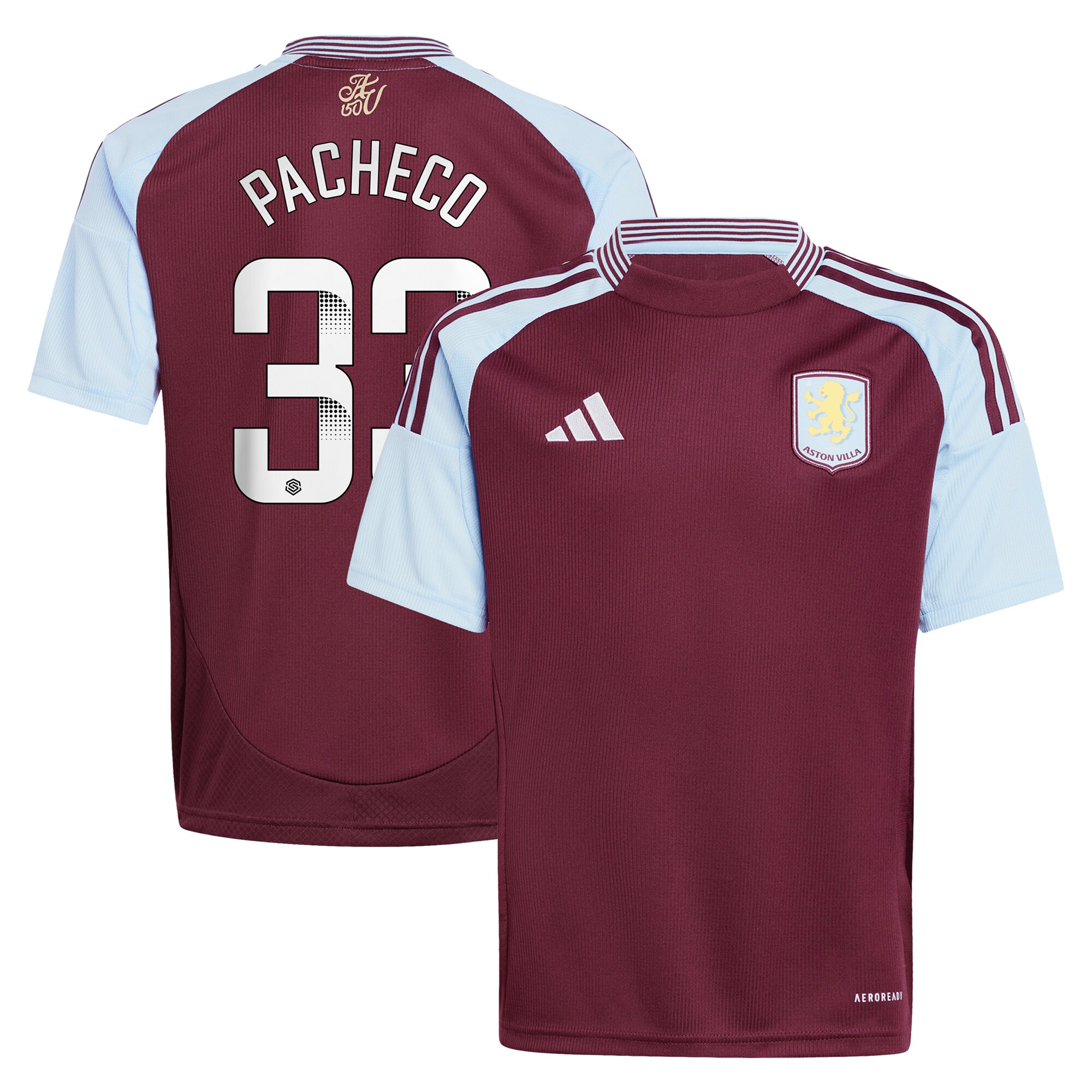 Aston Villa Jerseys - Official aston villa wsl adidas home shirt 2024-25 – kids with pacheco 33 printing Collection for AVFC Fans
