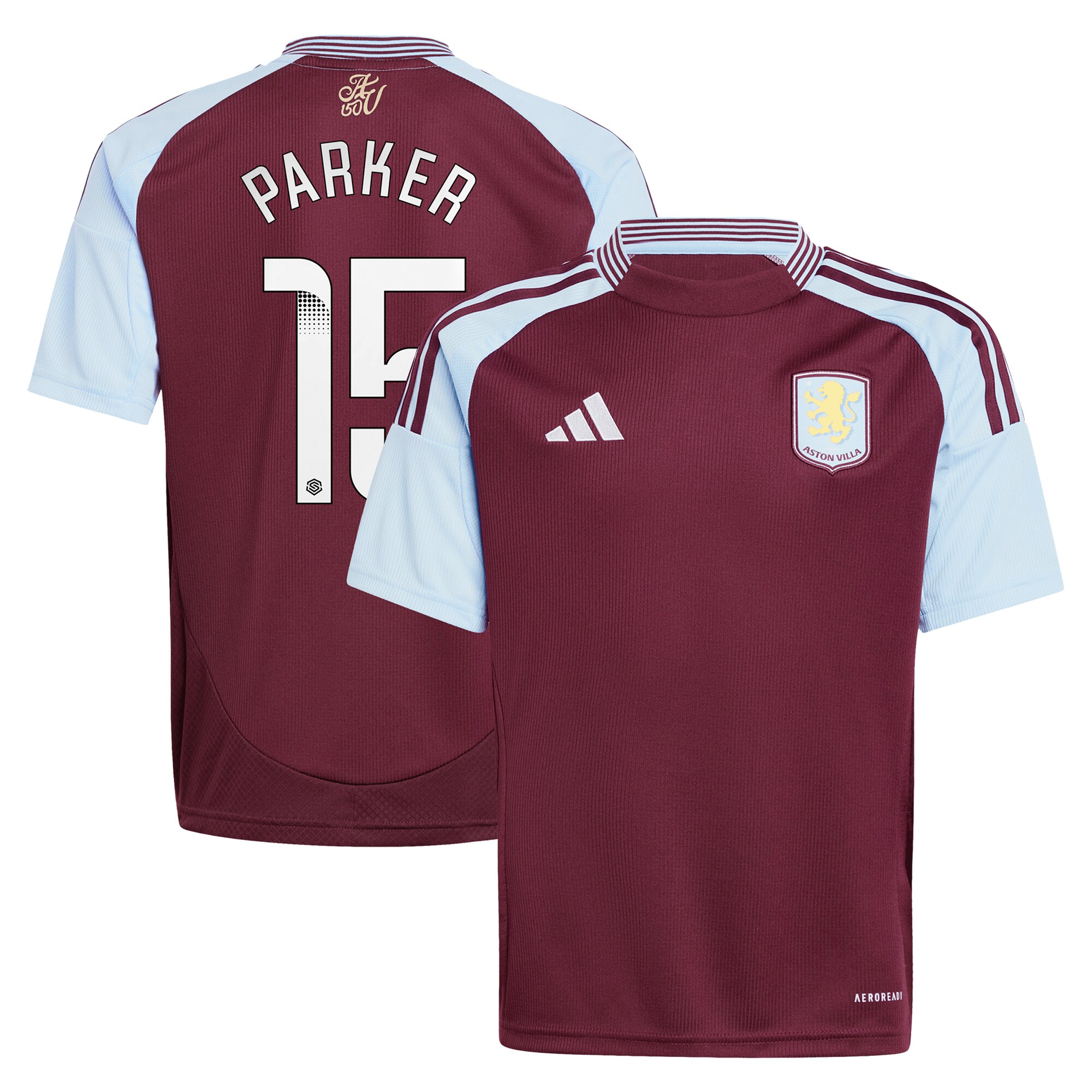 Aston Villa Jerseys - Official aston villa wsl adidas home shirt 2024-25 – kids with parker 15 printing Collection for AVFC Fans