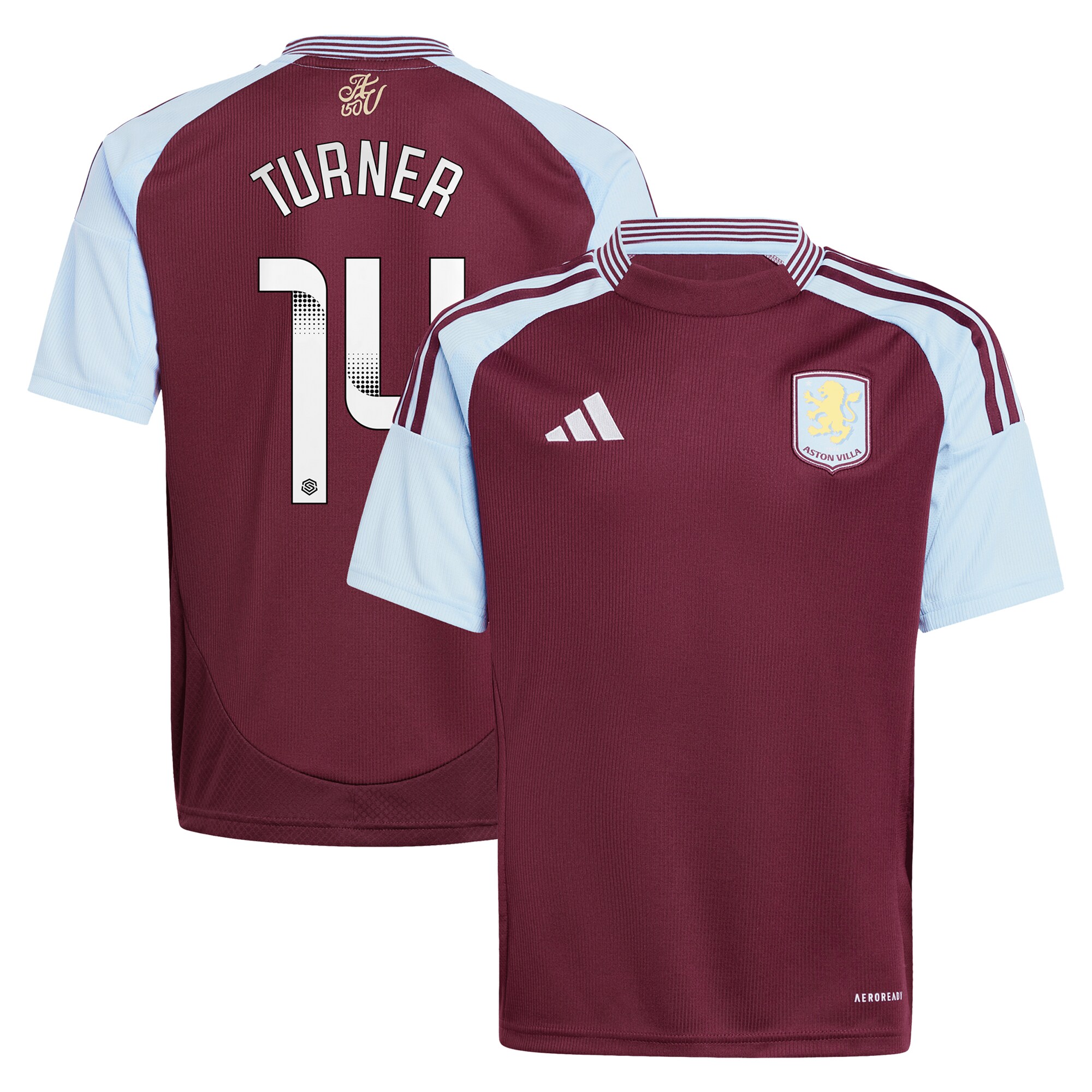 Aston Villa Jerseys - Official aston villa wsl adidas home shirt 2024-25 – kids with turner 14 printing Collection for AVFC Fans