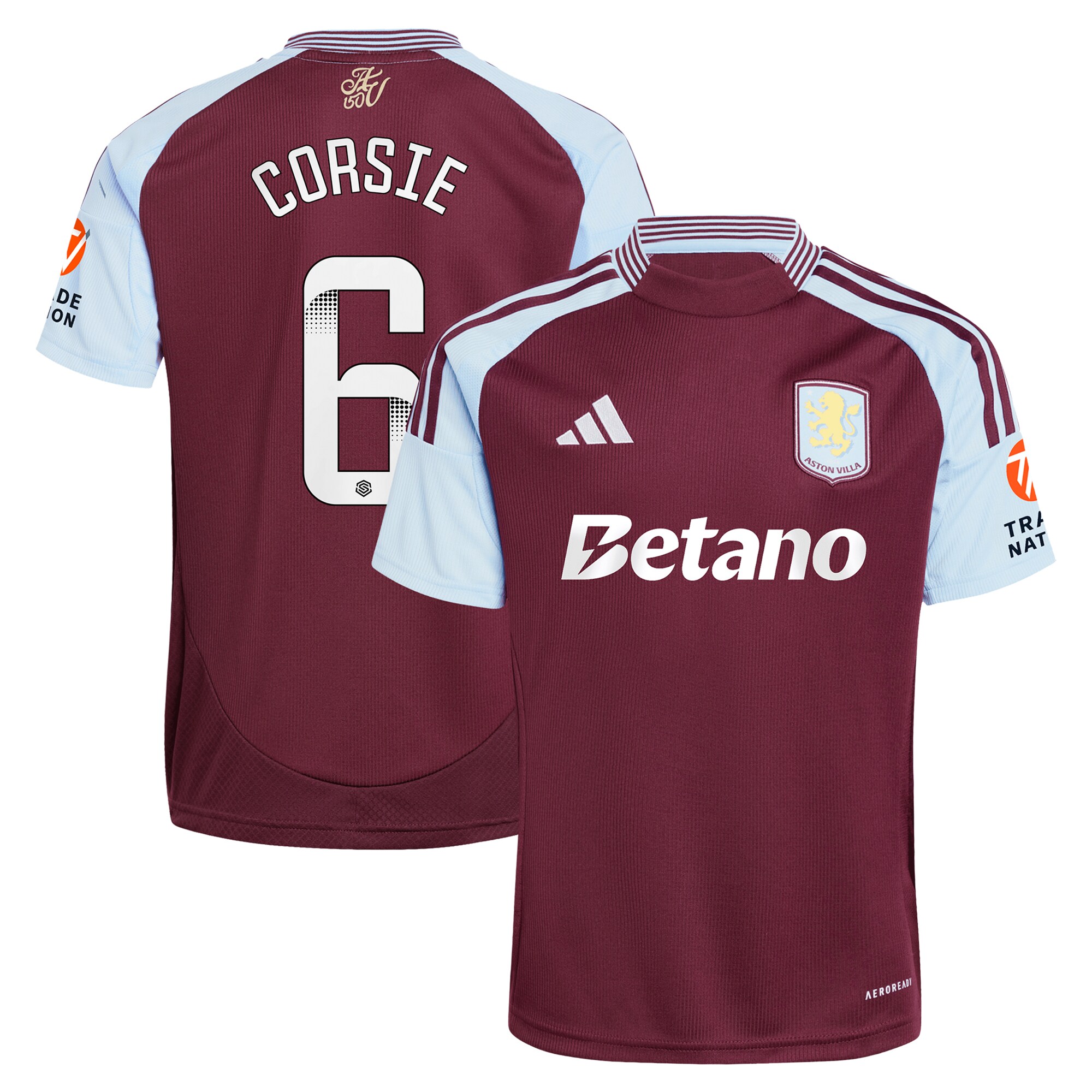 Aston Villa Jerseys - Official aston villa wsl adidas home shirt 2024-25 with corsie 6 printing Collection for AVFC Fans