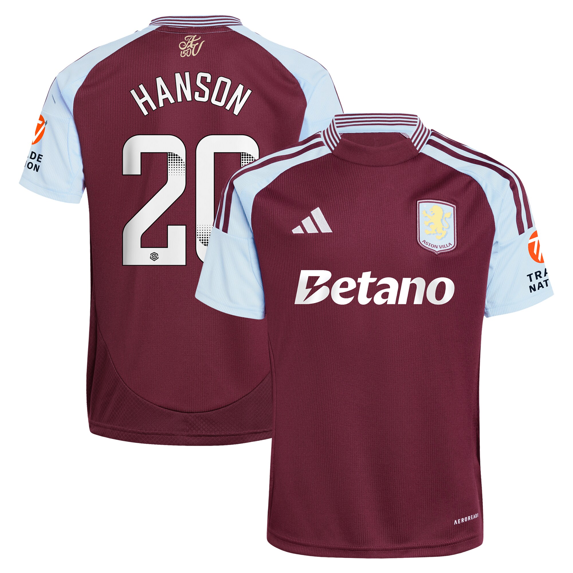 Aston Villa Jerseys - Official aston villa wsl adidas home shirt 2024-25 with hanson 20 printing Collection for AVFC Fans