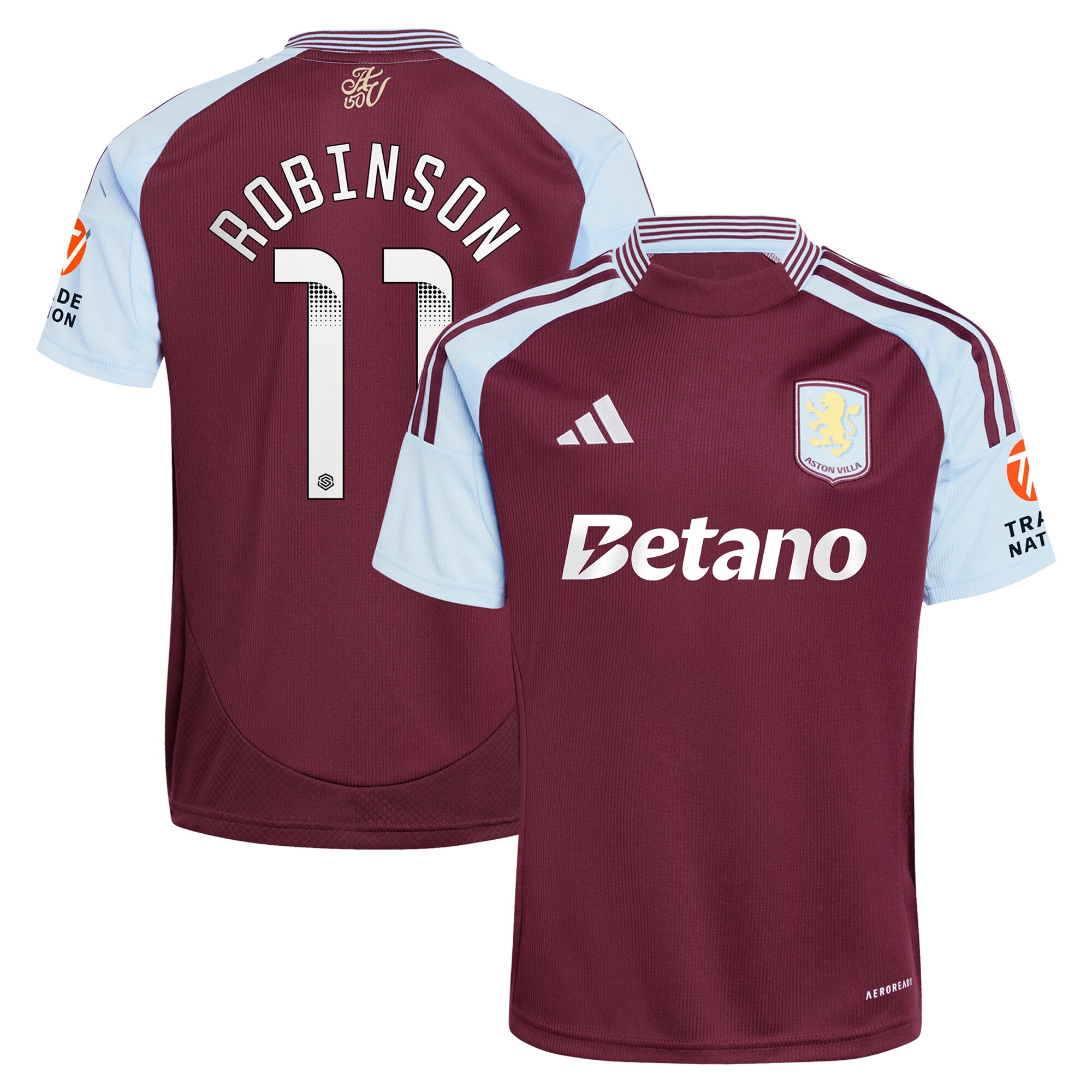 Aston Villa Jerseys - Official aston villa wsl adidas home shirt 2024-25 with robinson 11 printing Collection for AVFC Fans