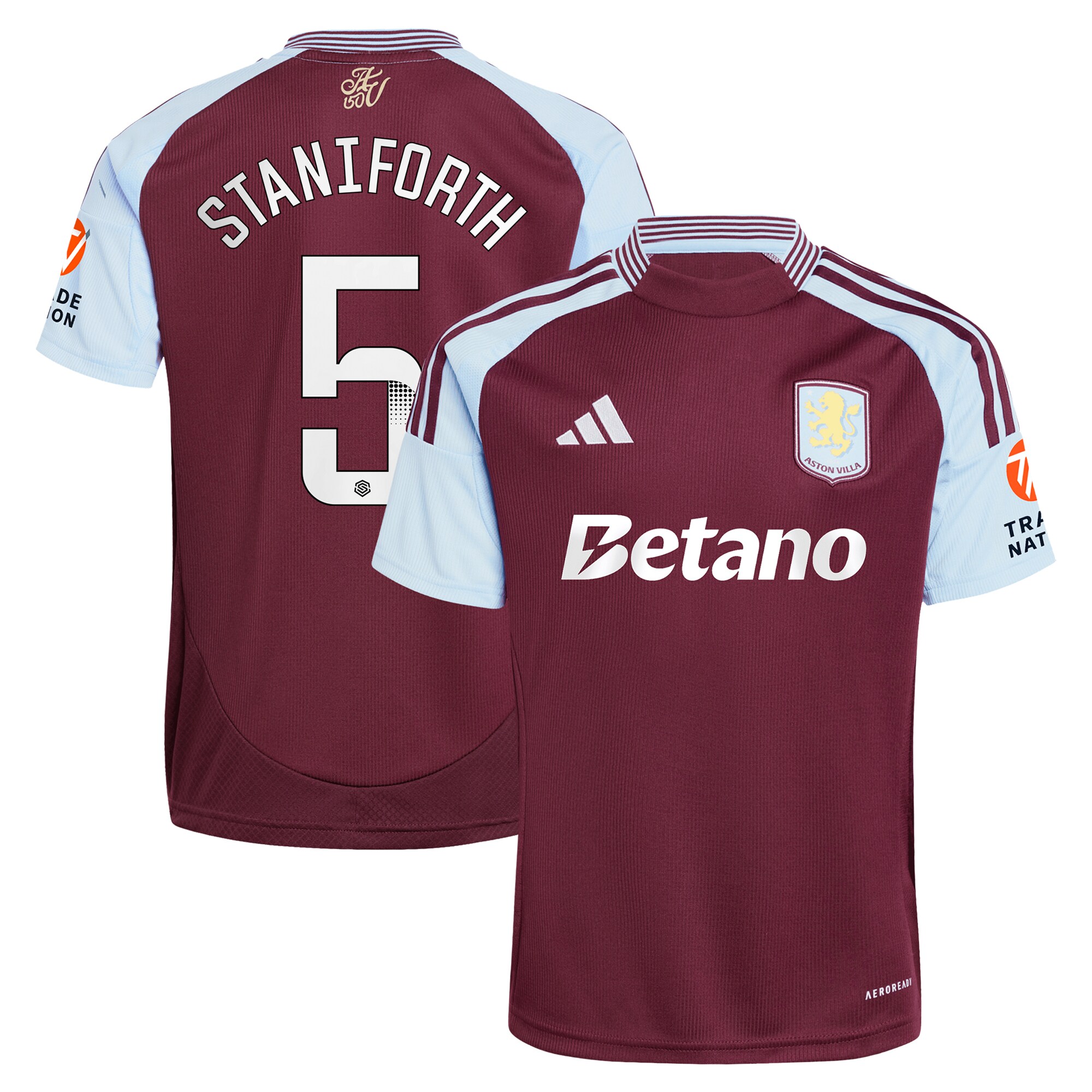 Aston Villa Jerseys - Official aston villa wsl adidas home shirt 2024-25 with staniforth 5 printing Collection for AVFC Fans