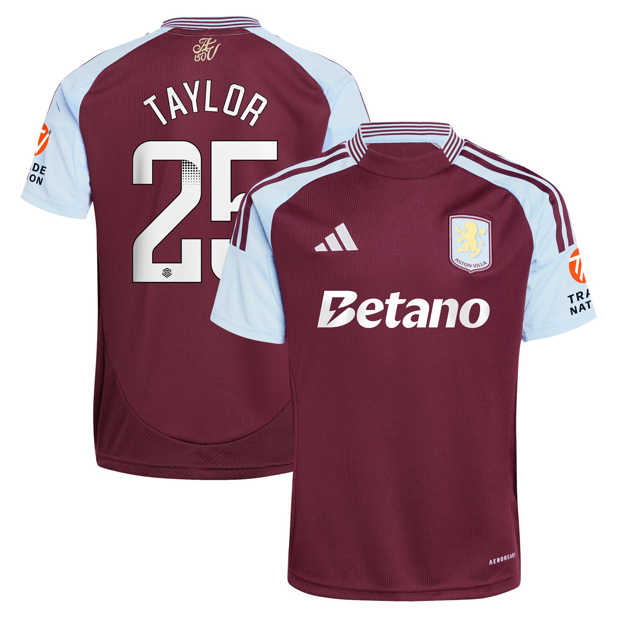 Aston Villa Jerseys - Official aston villa wsl adidas home shirt 2024-25 with taylor 25 printing Collection for AVFC Fans