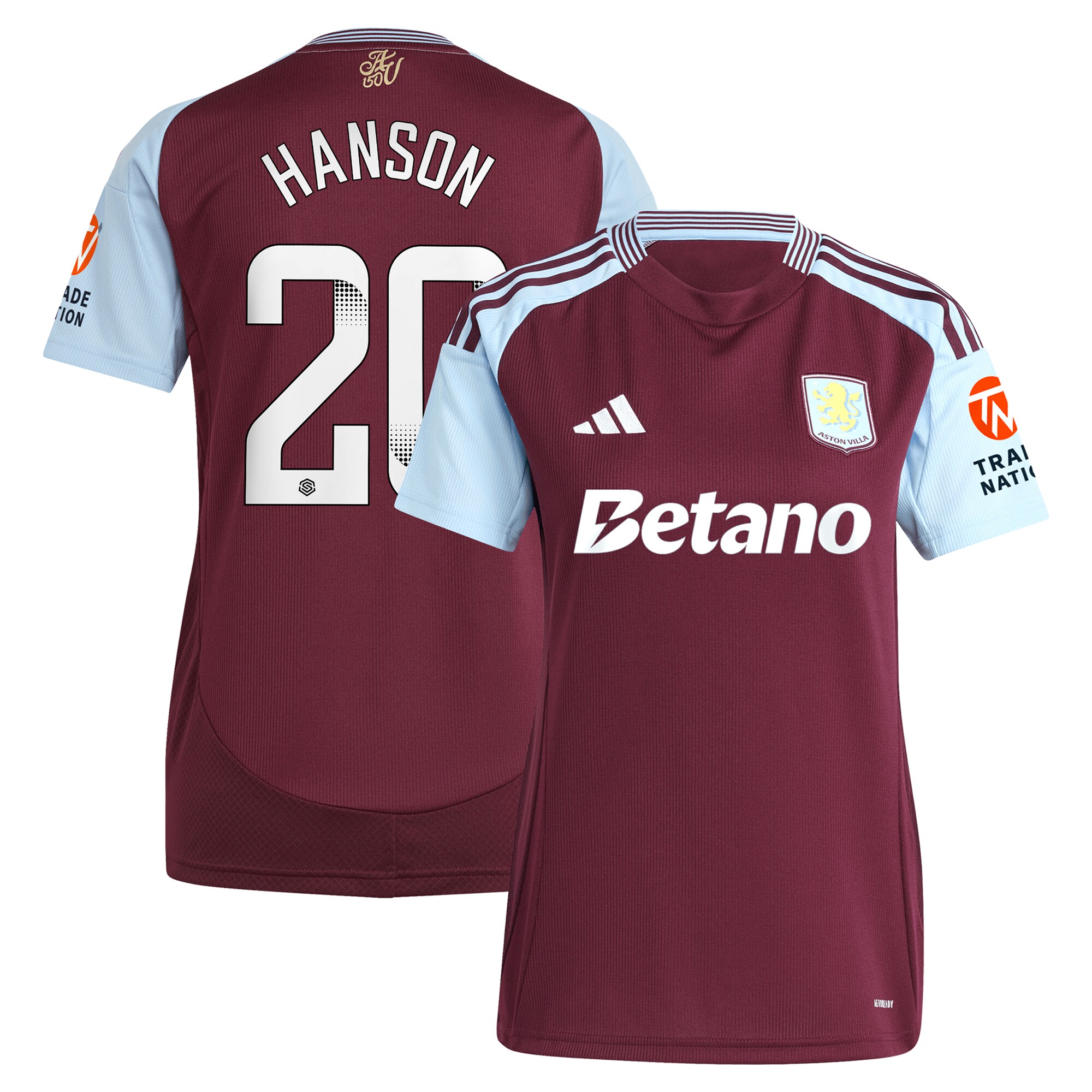 Aston Villa Jerseys - Official aston villa wsl adidas home shirt 2024-25 – womens with hanson 20 printing Collection for AVFC Fans