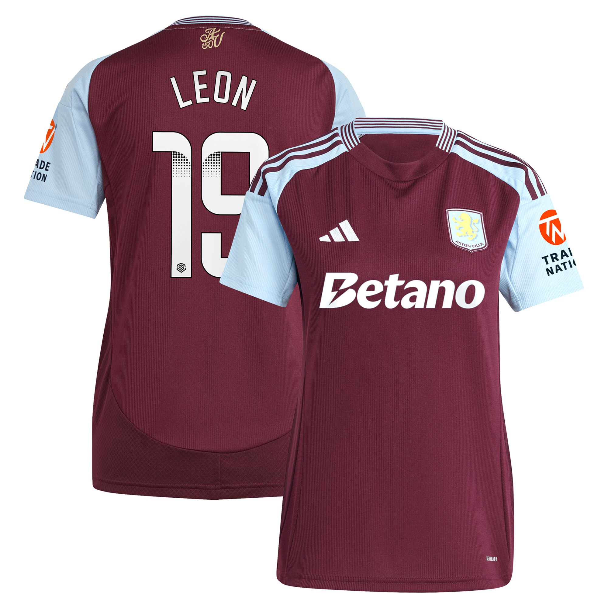 Aston Villa Jerseys - Official aston villa wsl adidas home shirt 2024-25 – womens with leon 19 printing Collection for AVFC Fans