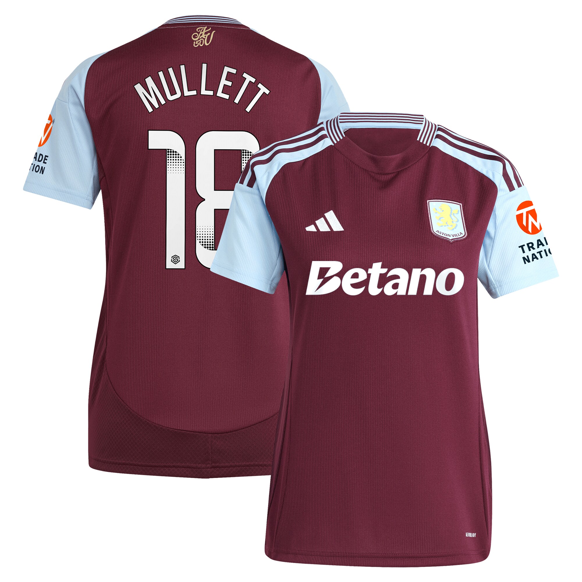 Aston Villa Jerseys - Official aston villa wsl adidas home shirt 2024-25 – womens with mullett 18 printing Collection for AVFC Fans