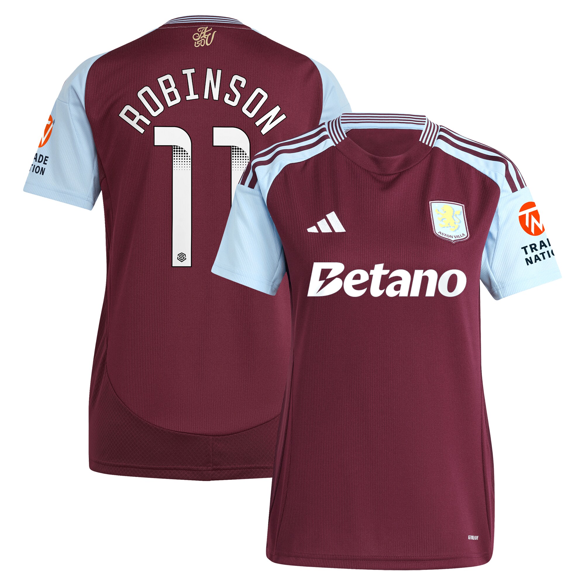 Aston Villa Jerseys - Official aston villa wsl adidas home shirt 2024-25 – womens with robinson 11 printing Collection for AVFC Fans