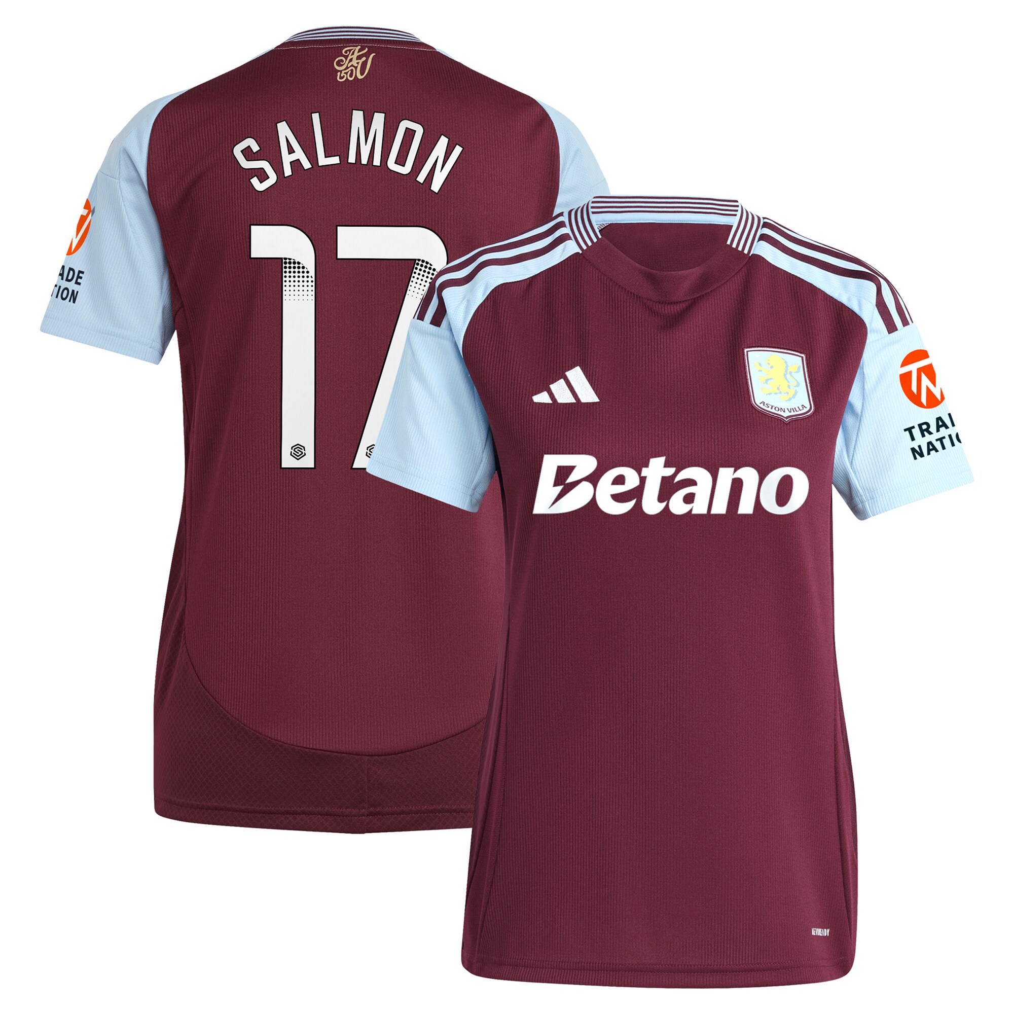 Aston Villa Jerseys - Official aston villa wsl adidas home shirt 2024-25 – womens with salmon 17 printing Collection for AVFC Fans