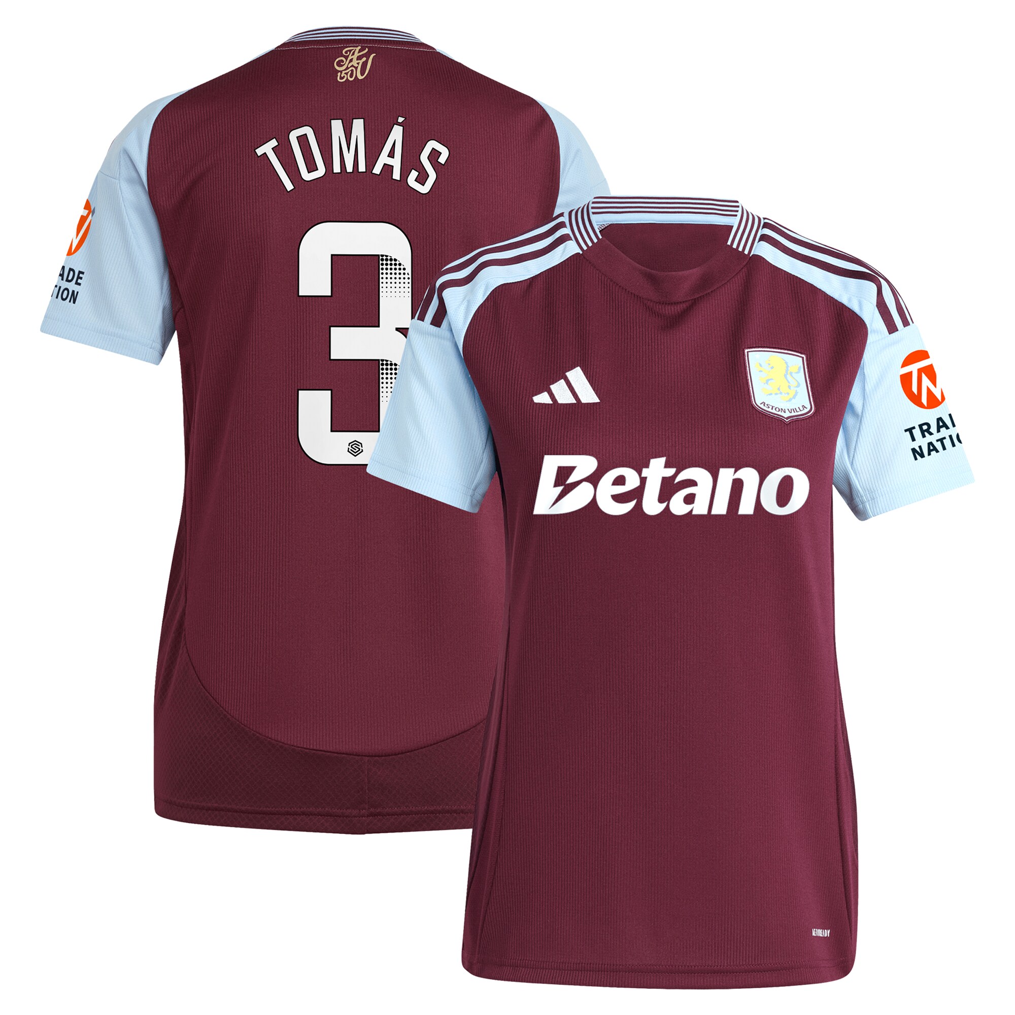 Aston Villa Jerseys - Official aston villa wsl adidas home shirt 2024-25 – womens with tomás 3 printing Collection for AVFC Fans